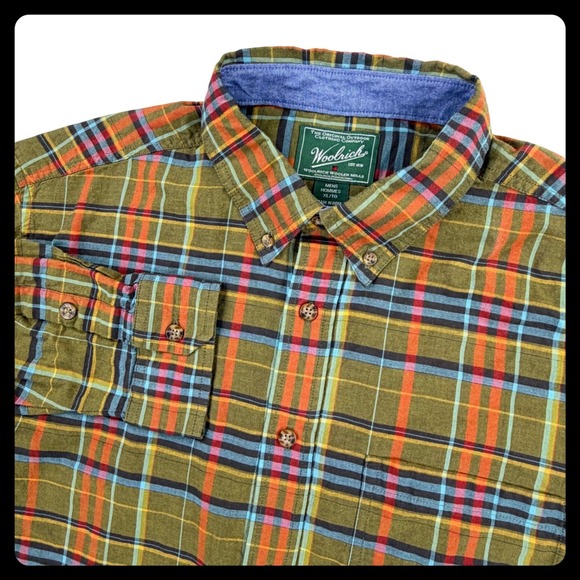 Woolrich Other - Woolrich Button Down Shirt Mens XL Olive Green‎ 100% Cotton Plaid Long Sleeve